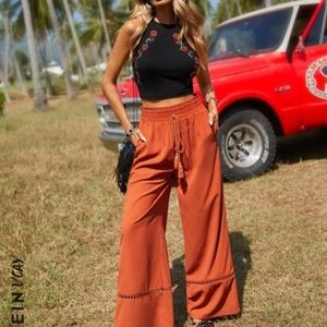 🌿🍒 Brand new SHEIN VCAY tassel tie waist wide leg pants size S 🍒🌿